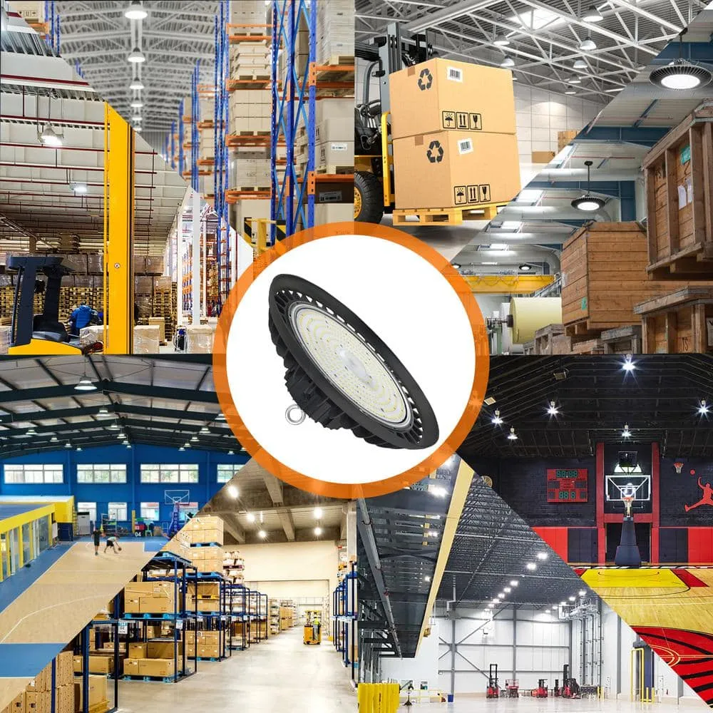 WYZM 11 in. 450-Watt Equivalent Integrated Black LED UFO High Bay Light 24000 Lumen 5000K IP65 (3-Pack), photo 3 of 9