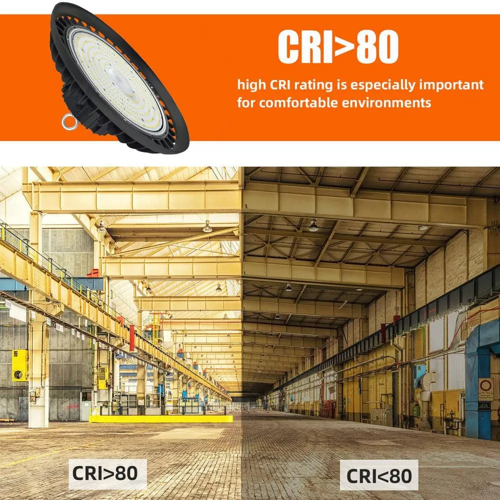 WYZM 11 in. 450-Watt Equivalent Integrated Black LED UFO High Bay Light 24000 Lumen 5000K IP65 (3-Pack), photo 9 of 9