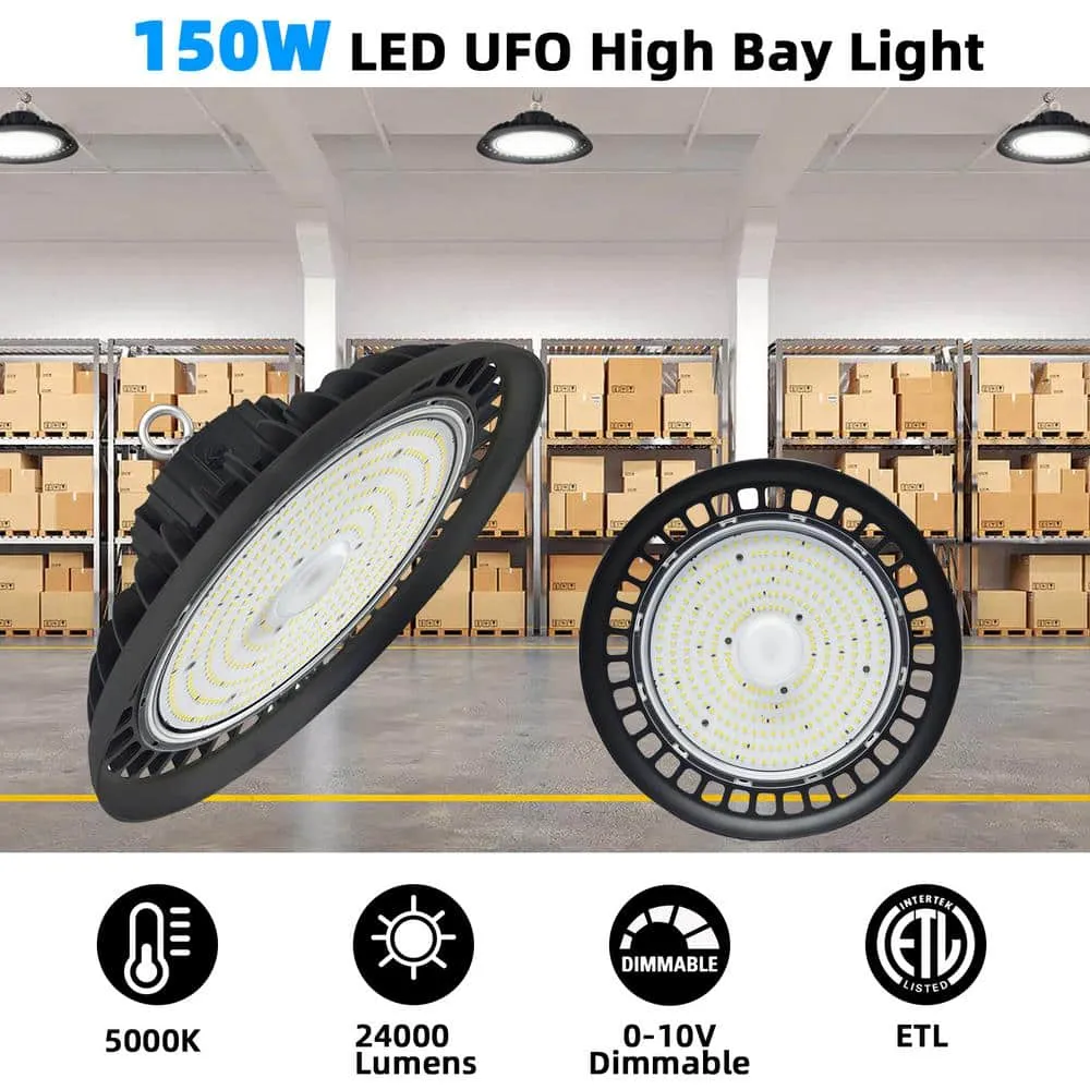 WYZM 11 in. 450-Watt Equivalent Integrated Black LED UFO High Bay Light 24000 Lumens 5000K Daylight Waterproof IP65 (3-Pack), photo 5 of 10