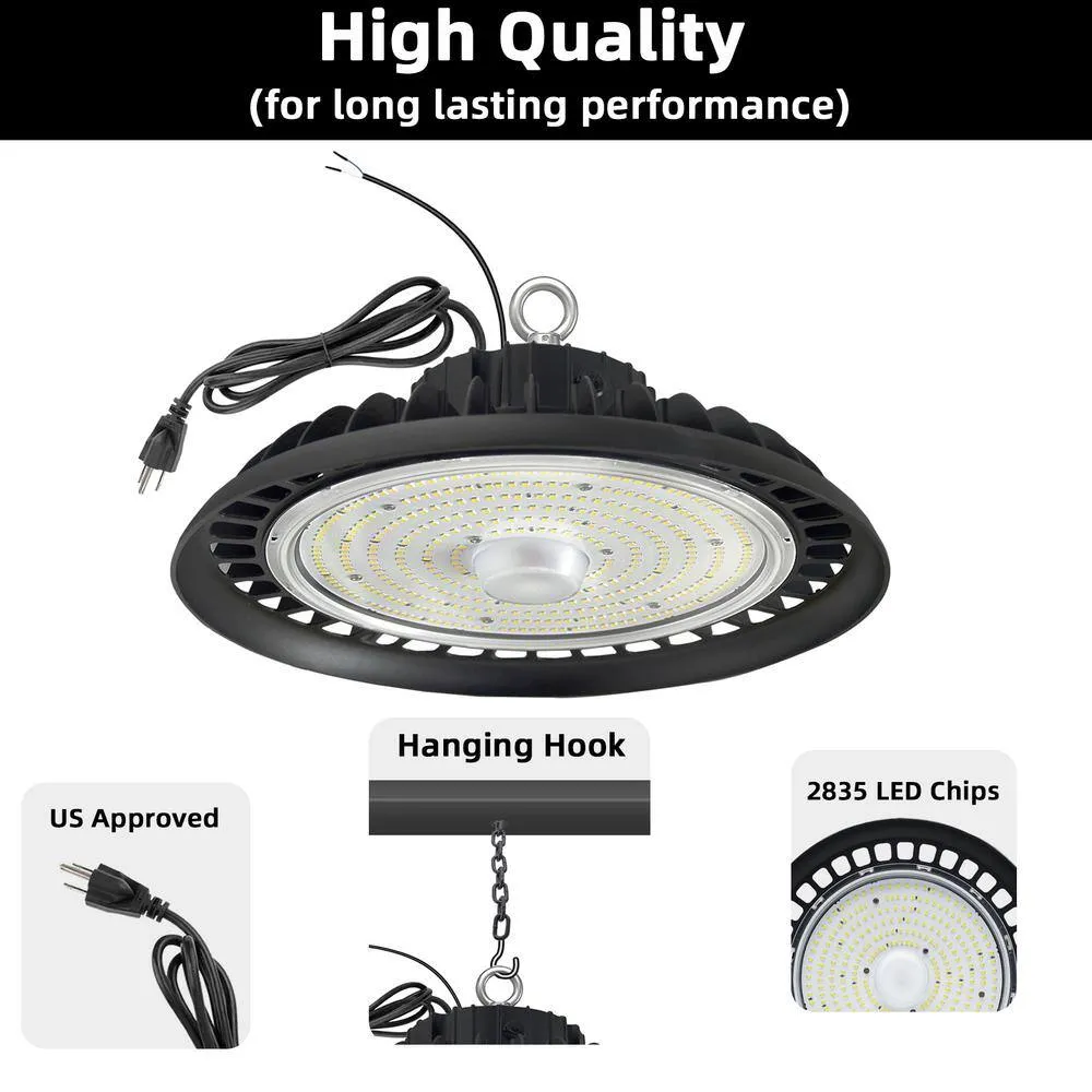 WYZM 11 in. 450-Watt Equivalent Integrated Black LED UFO High Bay Light 24000 Lumens 5000K Daylight Waterproof IP65 (3-Pack), photo 3 of 10