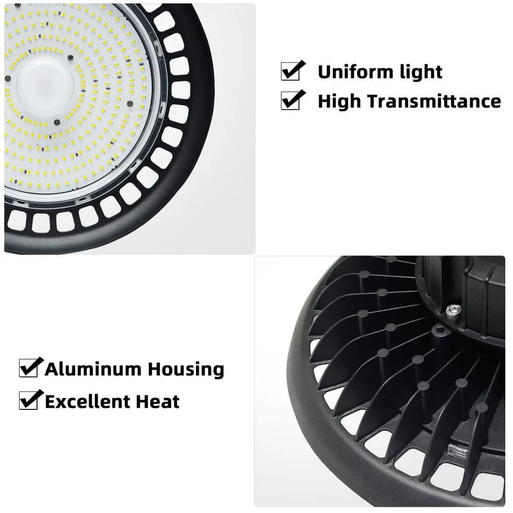 WYZM 11 in. 450-Watt Equivalent Integrated Black LED UFO High Bay Light 24000 Lumens 5000K Daylight Waterproof IP65 (3-Pack), photo 4 of 10