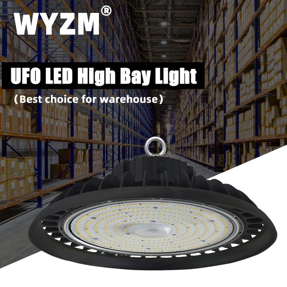WYZM 11 in. 450-Watt Equivalent Integrated Black LED UFO High Bay Light 24000 Lumens 5000K Daylight Waterproof IP65 (3-Pack), photo 8 of 10