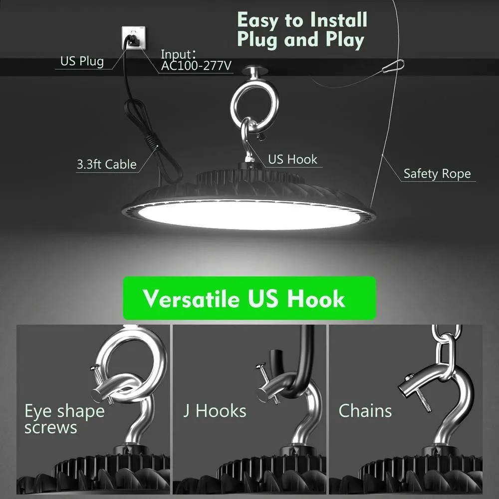 bulbeats 6-Pack of 200-Watt LED High Bay Light 30000LM High Bay LED Shop Lights AC100-277V Commercial Bay Lighting for Warehouse, photo 5 of 7
