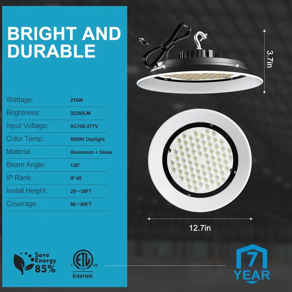 bulbeats 6Pack of 215W LED High Bay Light 32250LM High Bay LED Shop Lights AC100-277V Commercial Bay Lighting for Warehouse, photo 4 of 8