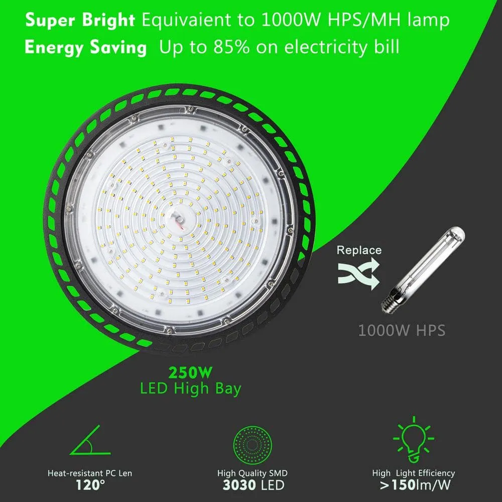 bulbeats 4-Pack of 250-Watt LED High Bay Light 37500LM High Bay LED Shop Lights AC100-277V Commercial Bay Lighting for Warehouse, photo 3 of 7