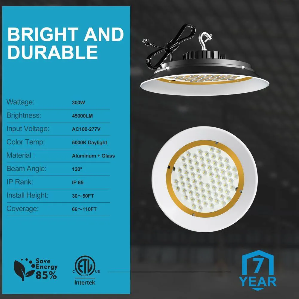 bulbeats 6Pack of 300W LED High Bay Light 45000LM High Bay LED Shop Lights AC100-277V Commercial Bay Lighting for Warehouse, photo 4 of 8