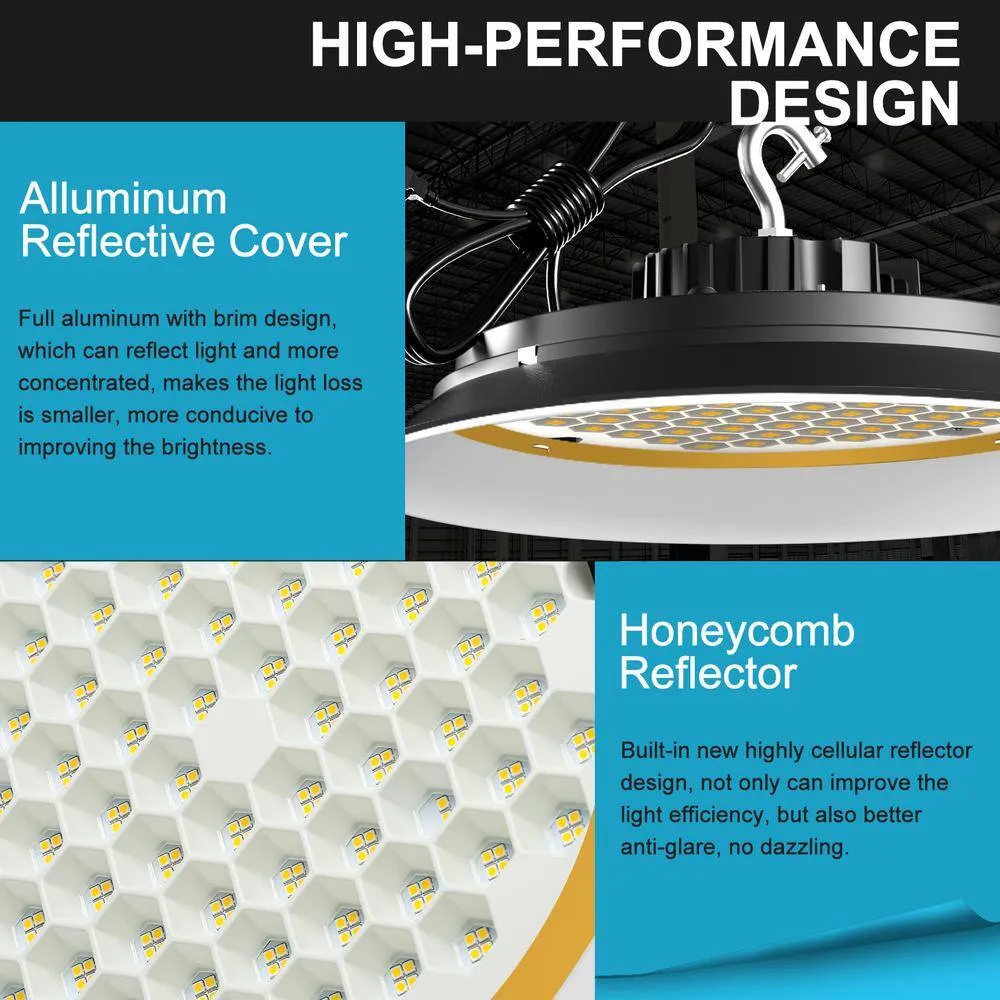 bulbeats 6Pack of 300W LED High Bay Light 45000LM High Bay LED Shop Lights AC100-277V Commercial Bay Lighting for Warehouse, photo 2 of 8