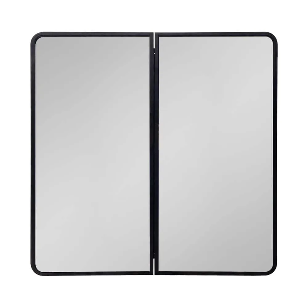 IHOMEadore 32 in. W x 32 in. H Rectangular Black Metal Wall Mount or Recessed Medicine Cabinet with Mirror in Bathroom, photo 5 of 7