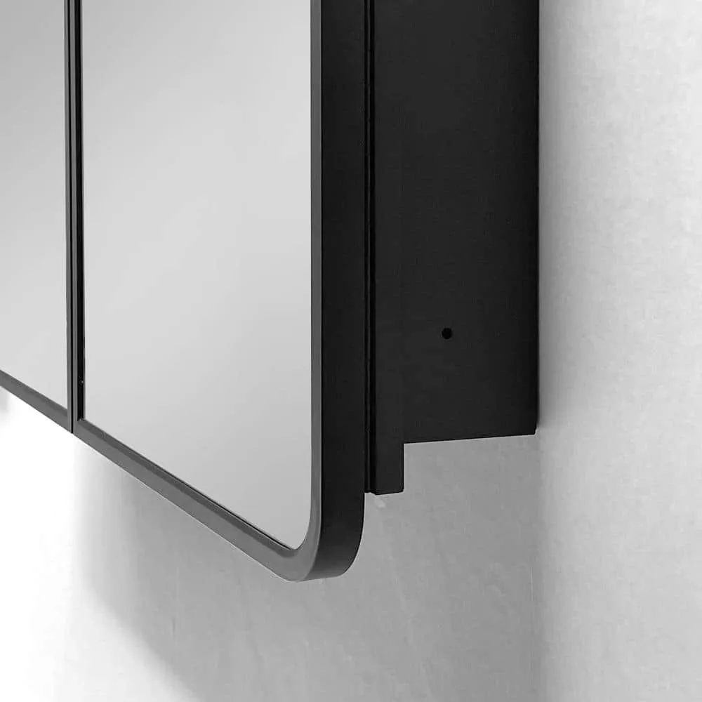 IHOMEadore 32 in. W x 32 in. H Rectangular Black Metal Wall Mount or Recessed Medicine Cabinet with Mirror in Bathroom, photo 7 of 7