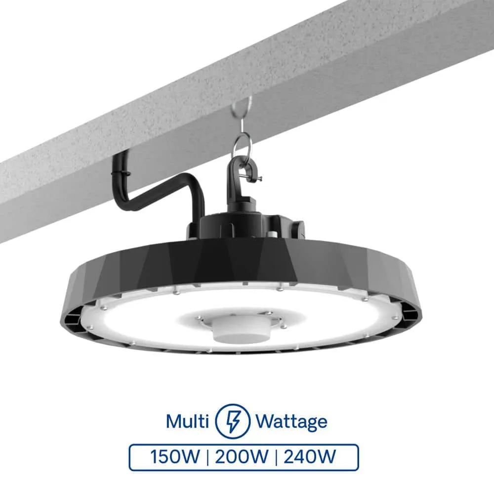 InfiBrite 12.8 in. 5000K Daylight 25,200/33600/40000 Lumens 150-240W Adjustable LED Dimmable Wet Rated Black High Bay 100-277V, photo 6 of 9