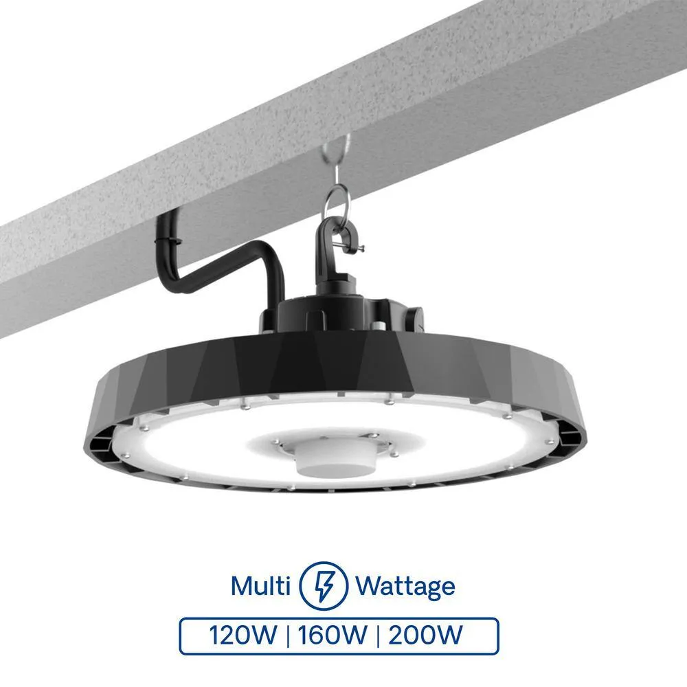 InfiBrite 12.8 in. 5000K Daylight 24,600/32,800/41,000 Lumens 120-200W Adjustable LED Dimmable Wet Rated Black High Bay 120-277V, photo 6 of 9