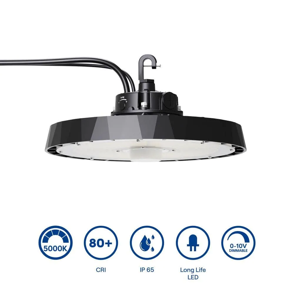 InfiBrite 12.8 in. 5000K Daylight 25,200/33600/40000 Lumens 150-240W Adjustable LED Dimmable Wet Rated Black High Bay 100-277V, photo 7 of 9