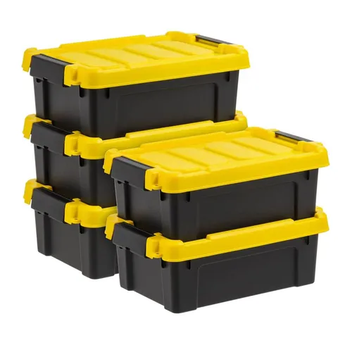12 Qt./3 Gal. Heavy-duty Stackable Storage Tote in Black with Yellow Lid - Set of 5