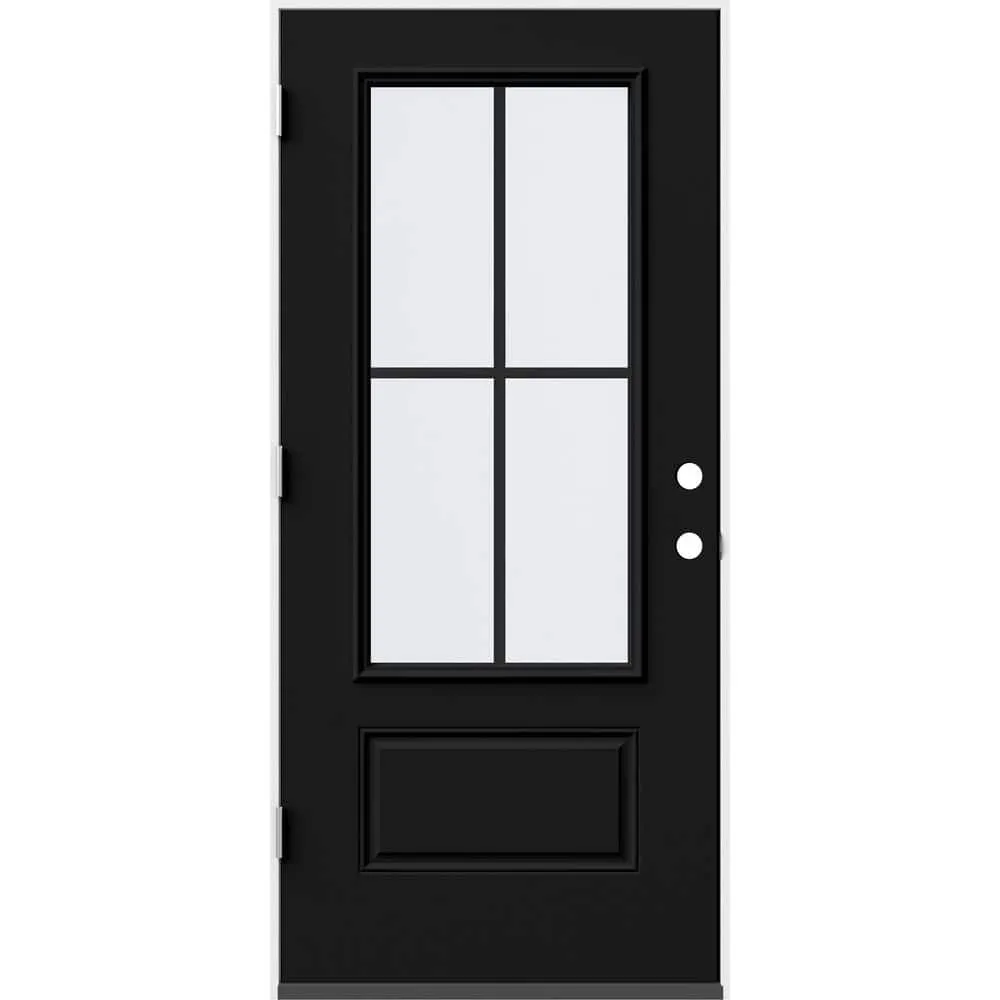 JELD-WEN 36 in. x 80 in. 1 Panel Right-Hand/Inswing 3/4 Lite Clear Glass Black Steel Prehung Front Door, photo 2 of 2