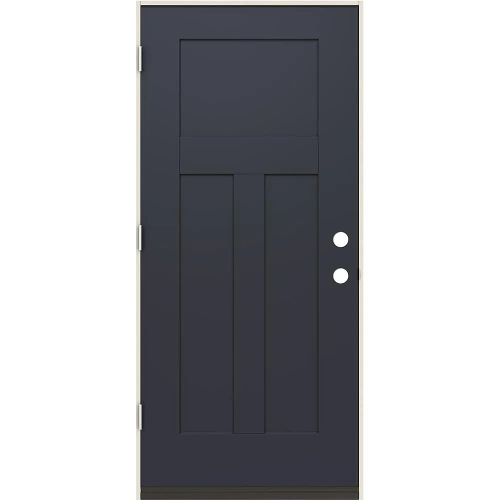 JELD-WEN 36 in. x 80 in. 3-Panel Right-Hand/Inswing Craftsman Black Steel Prehung Front Door, photo 2 of 2