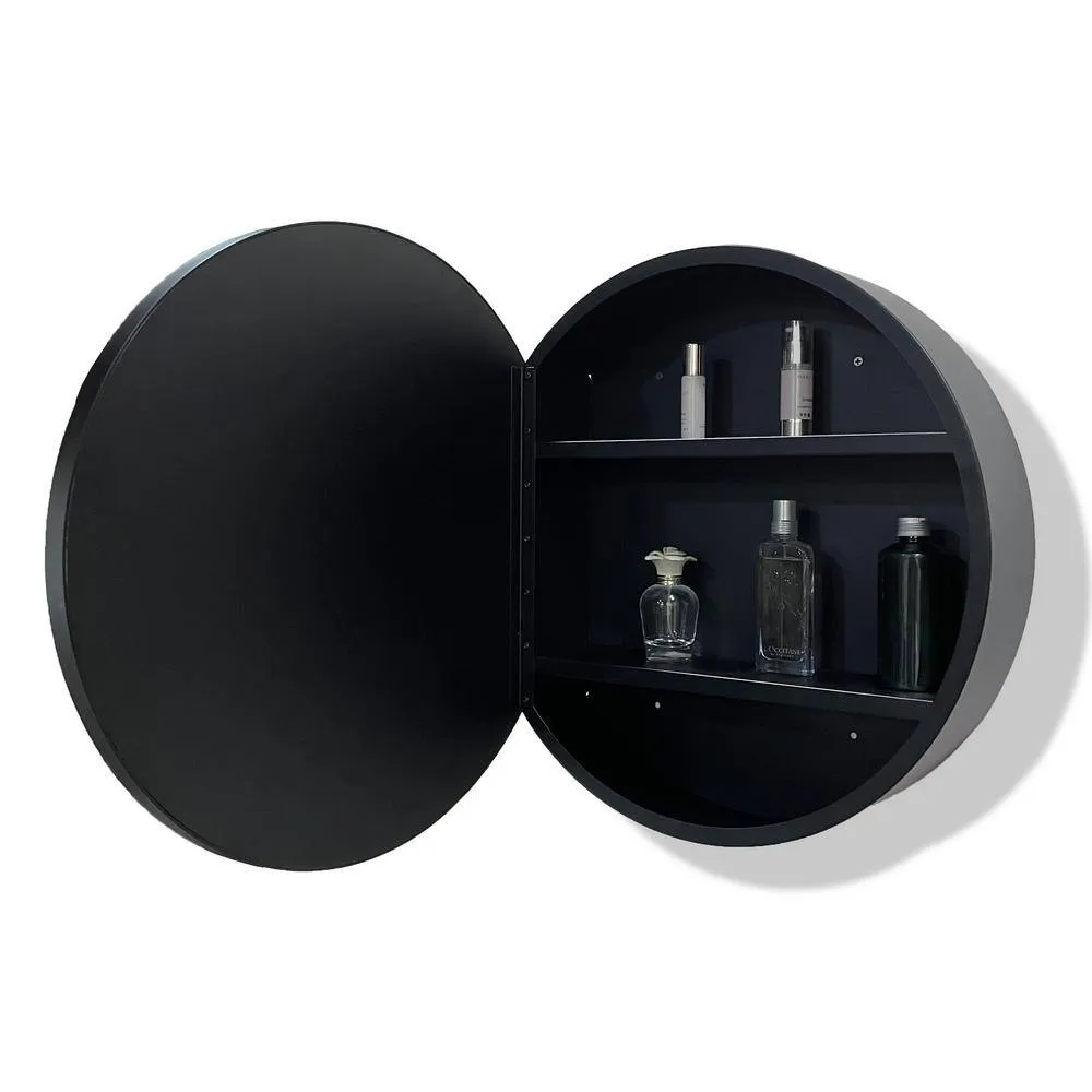 JimsMaison 30 in. W x 30 in. H Round Aluminum Framed Medicine Cabinet with Mirror, photo 4 of 8