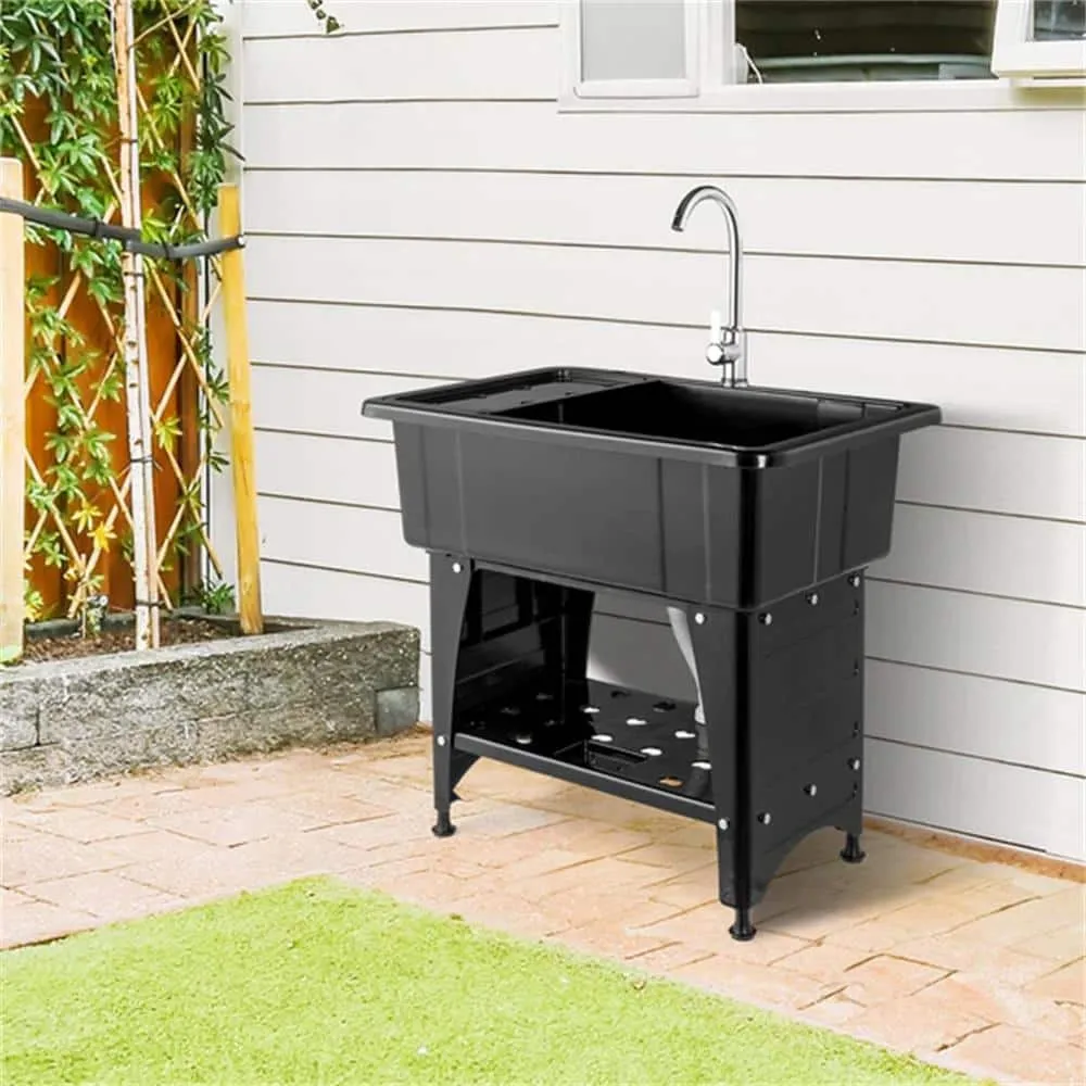 Karl Home Freestanding Laundry Utility Sink with Faucet, Black, 32.3" x 22.4", photo 6 of 6
