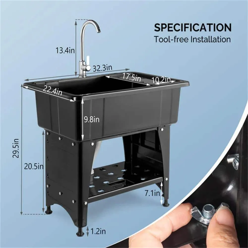 Karl Home Freestanding Laundry Utility Sink with Faucet, Black, 32.3" x 22.4", photo 5 of 6