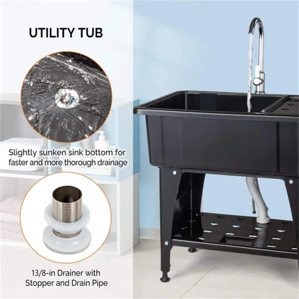 Karl Home Freestanding Laundry Utility Sink with Faucet, Black, 32.3" x 22.4", photo 3 of 6