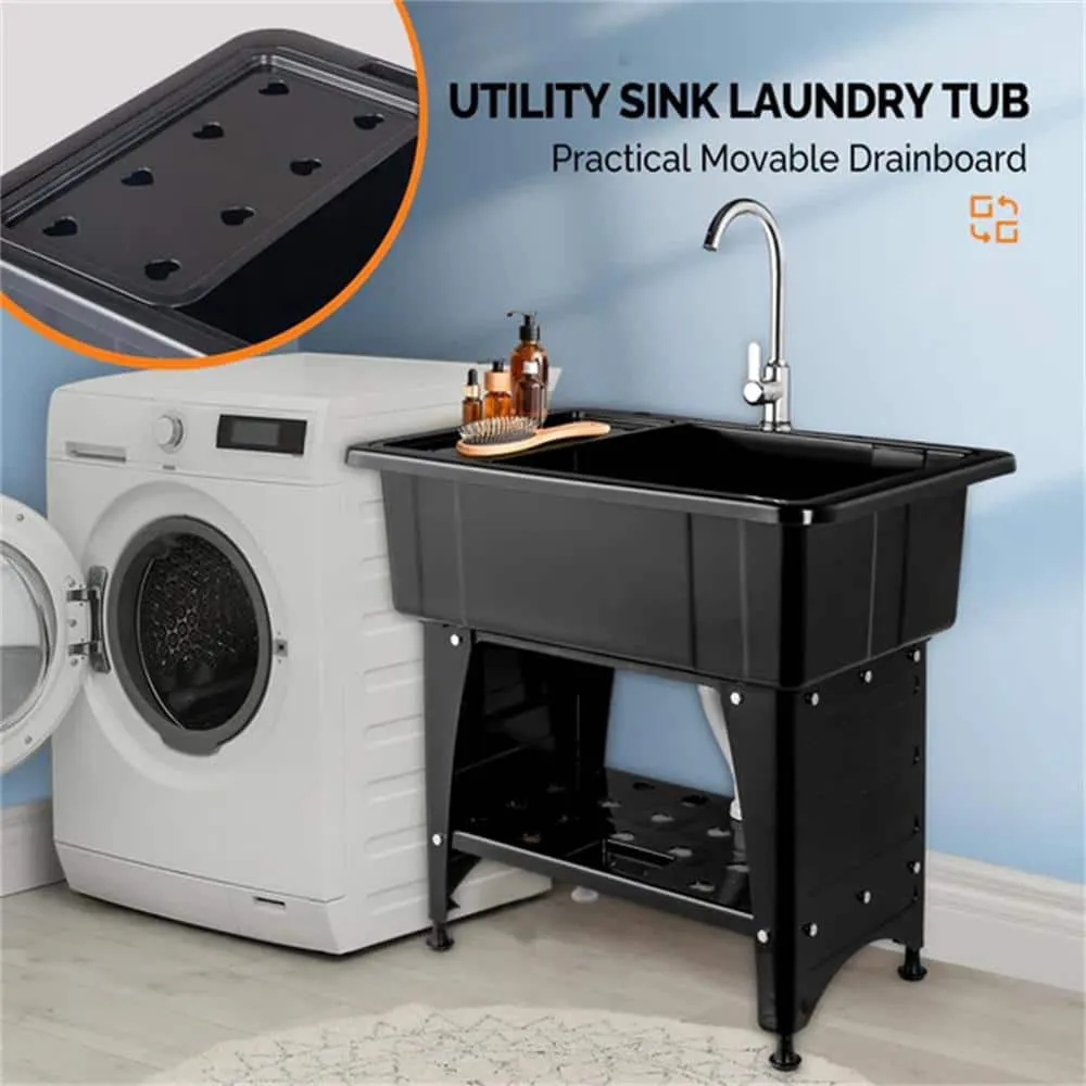 Karl Home Freestanding Laundry Utility Sink with Faucet, Black, 32.3" x 22.4", photo 2 of 6