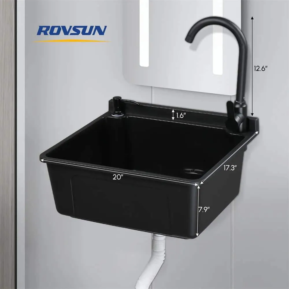 Karl home 17.5 in. D x 20.3 in. W Wall Mount Laundry/Utility Sink in Black with Faucet, photo 4 of 7
