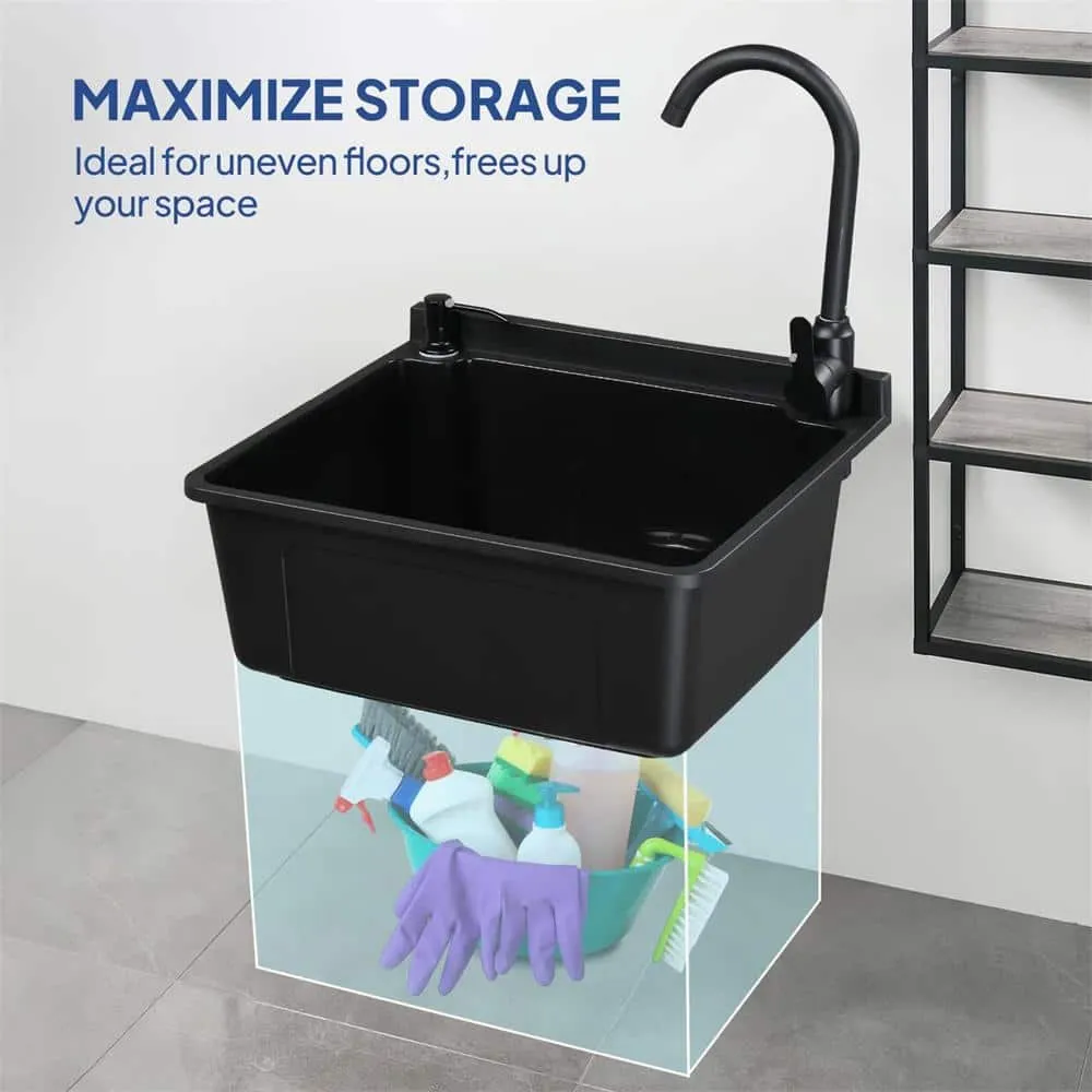 Karl home 17.5 in. D x 20.3 in. W Wall Mount Laundry/Utility Sink in Black with Faucet, photo 7 of 7