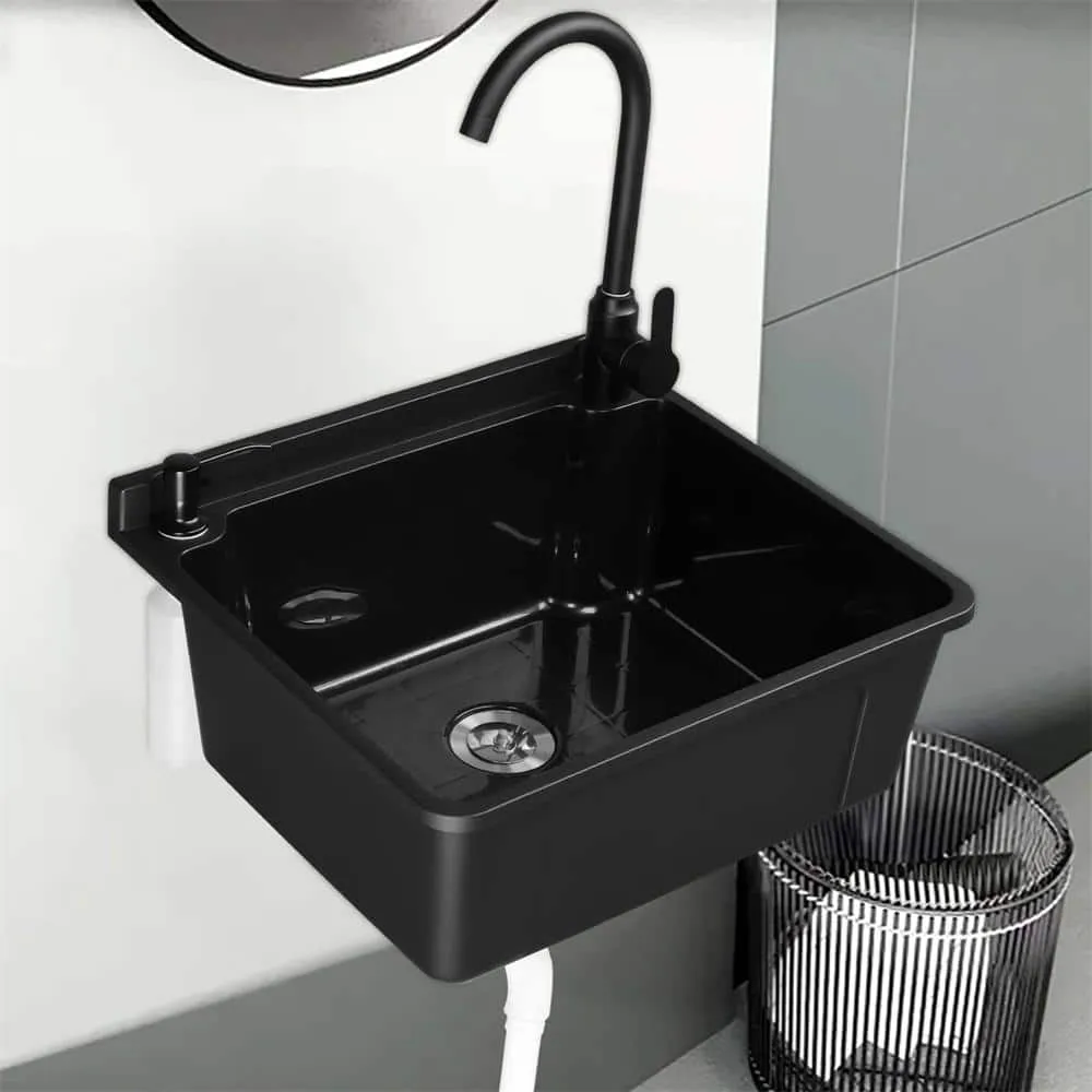 Karl home 17.5 in. D x 20.3 in. W Wall Mount Laundry/Utility Sink in Black with Faucet, photo 2 of 7