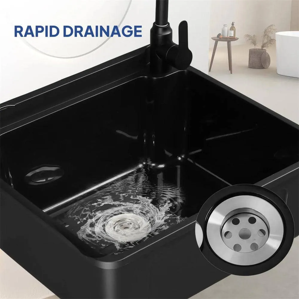 Karl home 17.5 in. D x 20.3 in. W Wall Mount Laundry/Utility Sink in Black with Faucet, photo 6 of 7