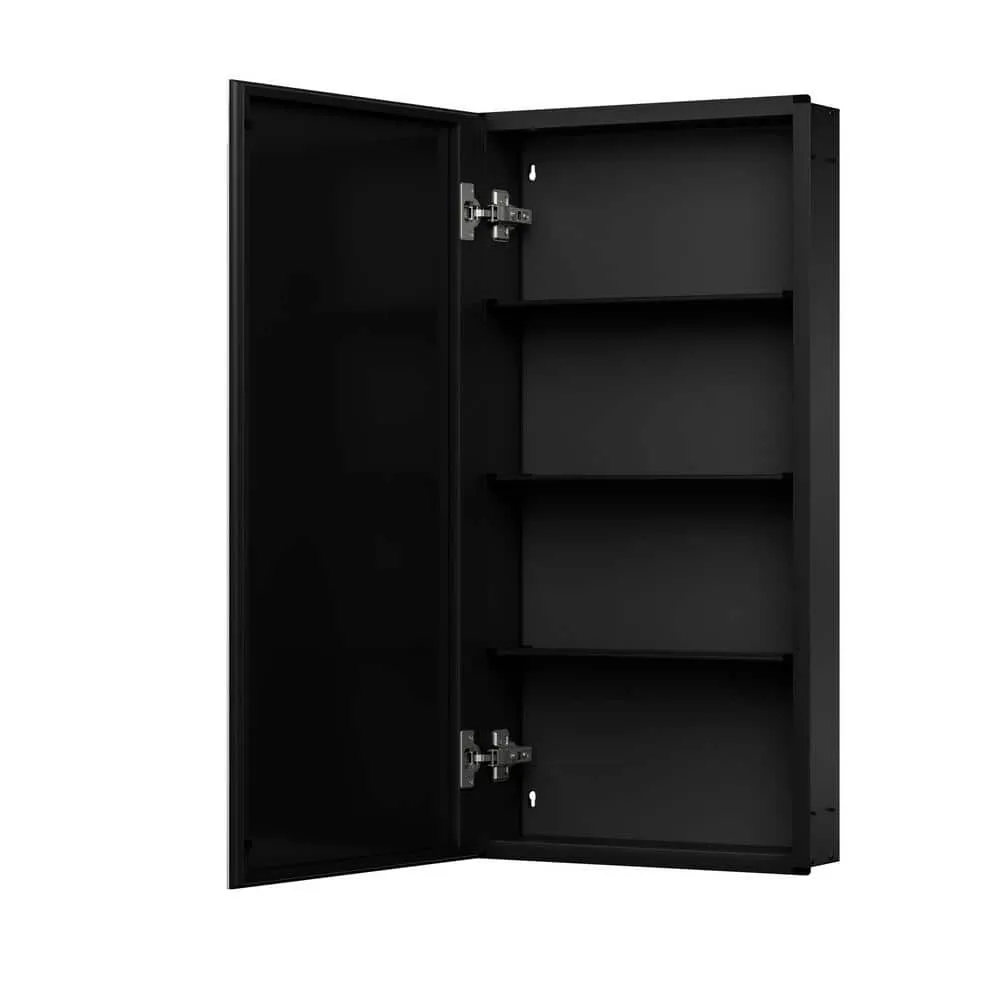 KeonJinn 14 in. W x 18 in. H Rectangular Frameless Aluminum Black Recessed or Surface Mount Medicine Cabinet with Mirror, photo 5 of 11