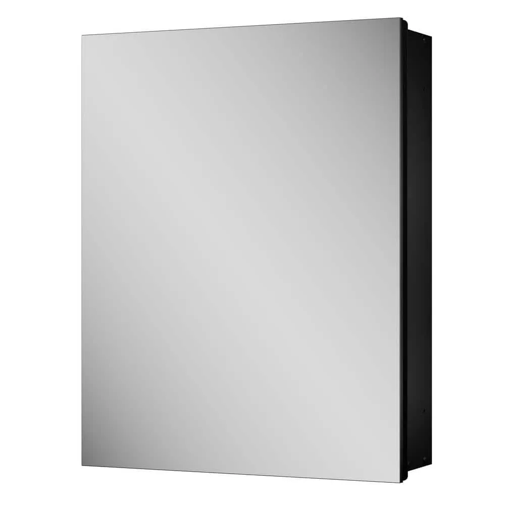KeonJinn 14 in. W x 18 in. H Rectangular Frameless Aluminum Black Recessed or Surface Mount Medicine Cabinet with Mirror, photo 6 of 11
