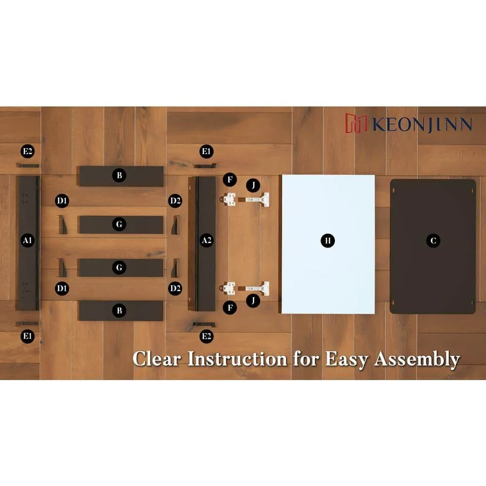 KeonJinn 14 in. W x 18 in. H Rectangular Frameless Aluminum Black Recessed or Surface Mount Medicine Cabinet with Mirror, photo 2 of 11