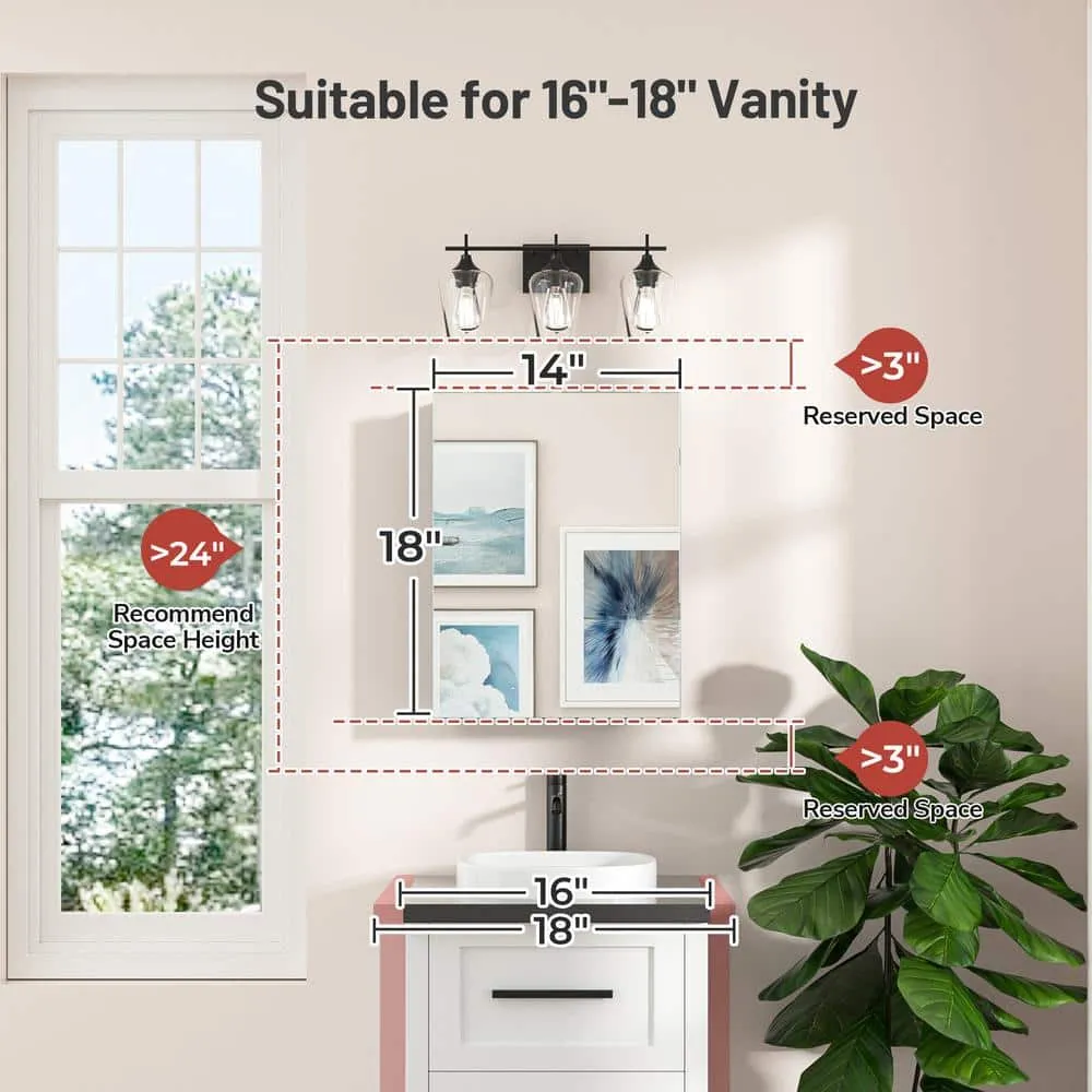 KeonJinn 14 in. W x 18 in. H Rectangular Frameless Aluminum Black Recessed or Surface Mount Medicine Cabinet with Mirror, photo 10 of 11