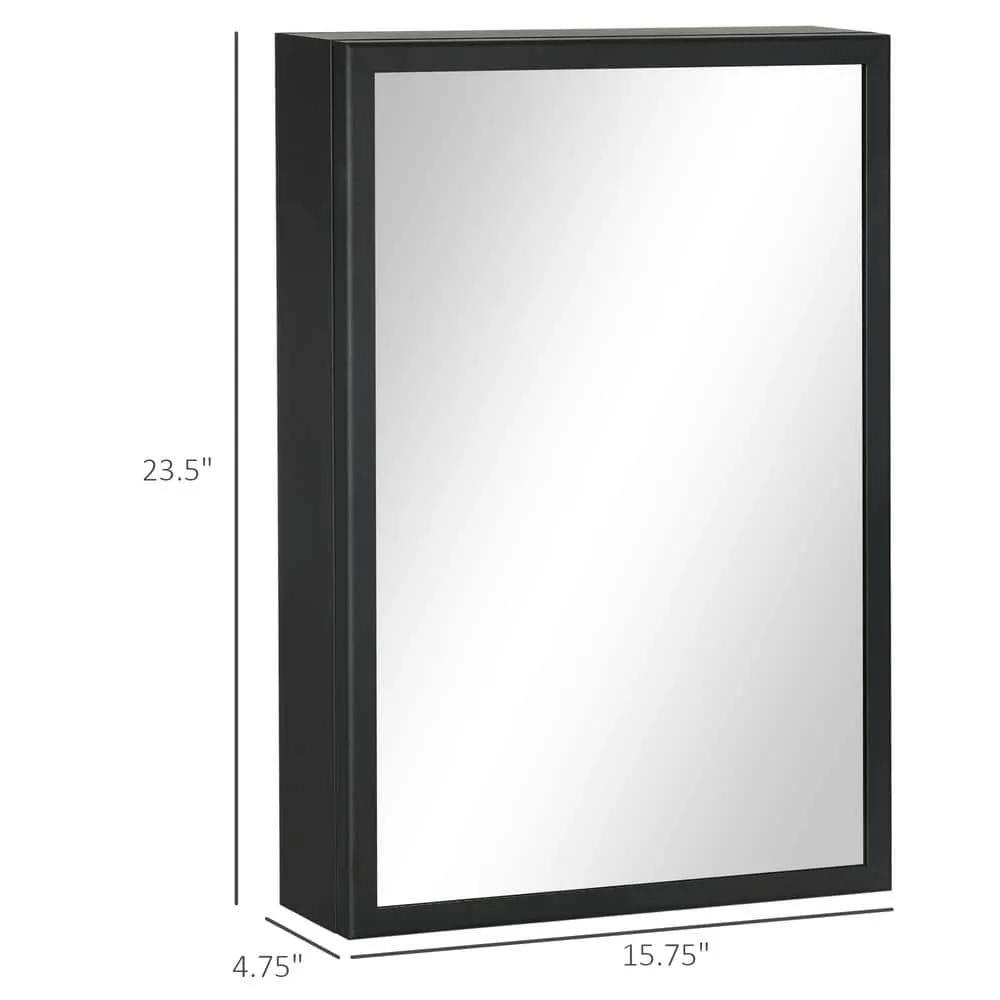 kleankin 15.75 in. W x 23.5 in. H Rectangle Black Steel Wall Medicine Cabinet with Mirror, photo 3 of 7