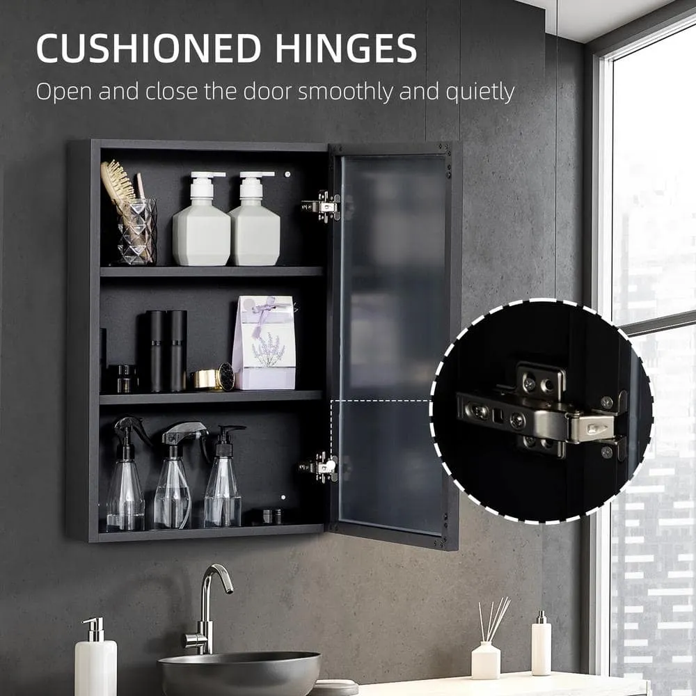 kleankin 15.75 in. W x 23.5 in. H Rectangle Black Steel Wall Medicine Cabinet with Mirror, photo 6 of 7