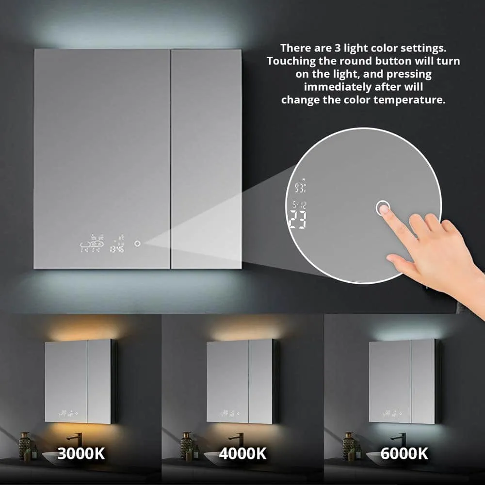 Lexora Savera 30 in. W x 32 in. H Recessed or Surface-Mount LED Mirror Medicine Cabinet with Defogger, photo 4 of 6