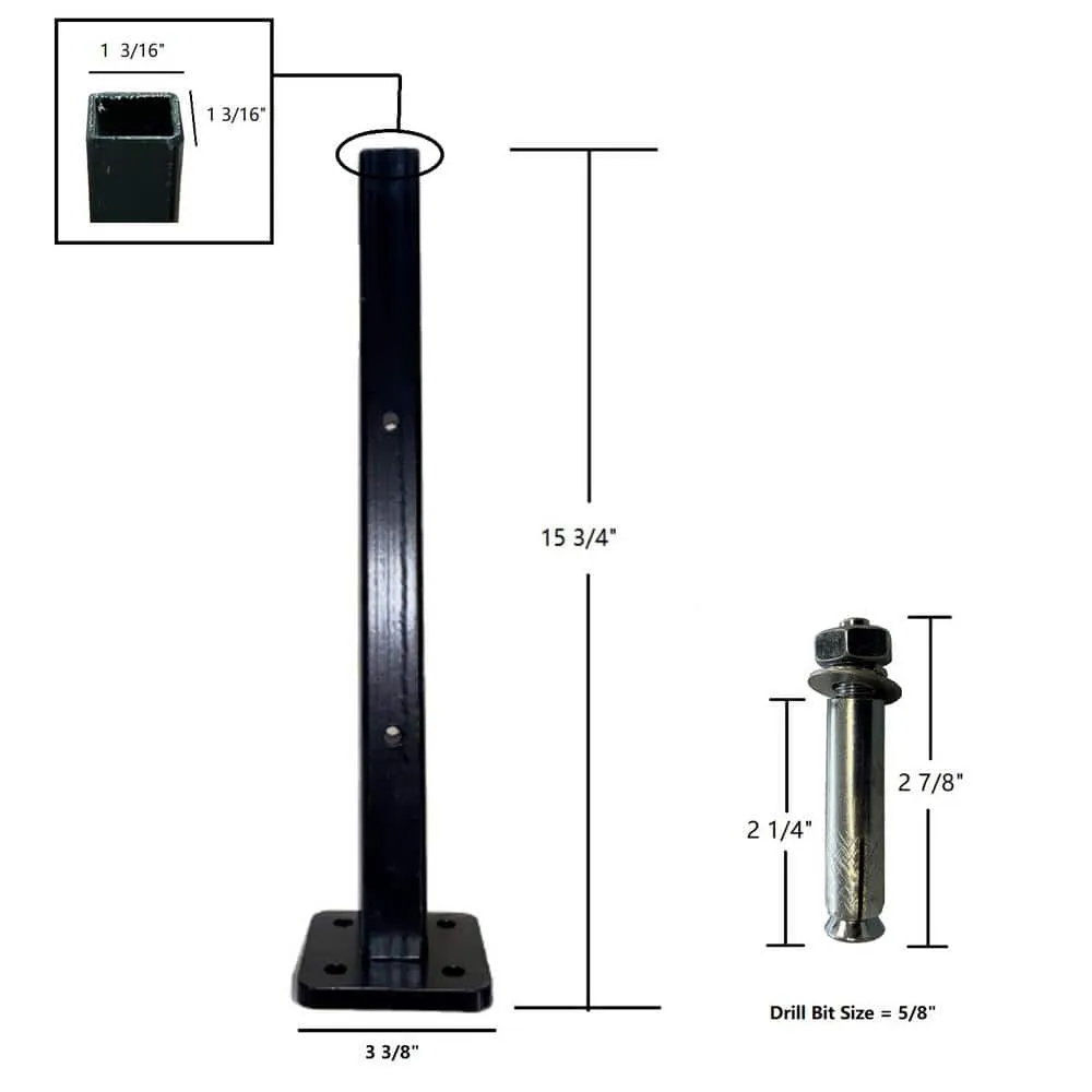 LH EP 3 in. x 3 in. x 1-1/3 ft. Black Metal Bottom Squared Post Holder for Installation Above Concrete EP Fence, photo 7 of 8