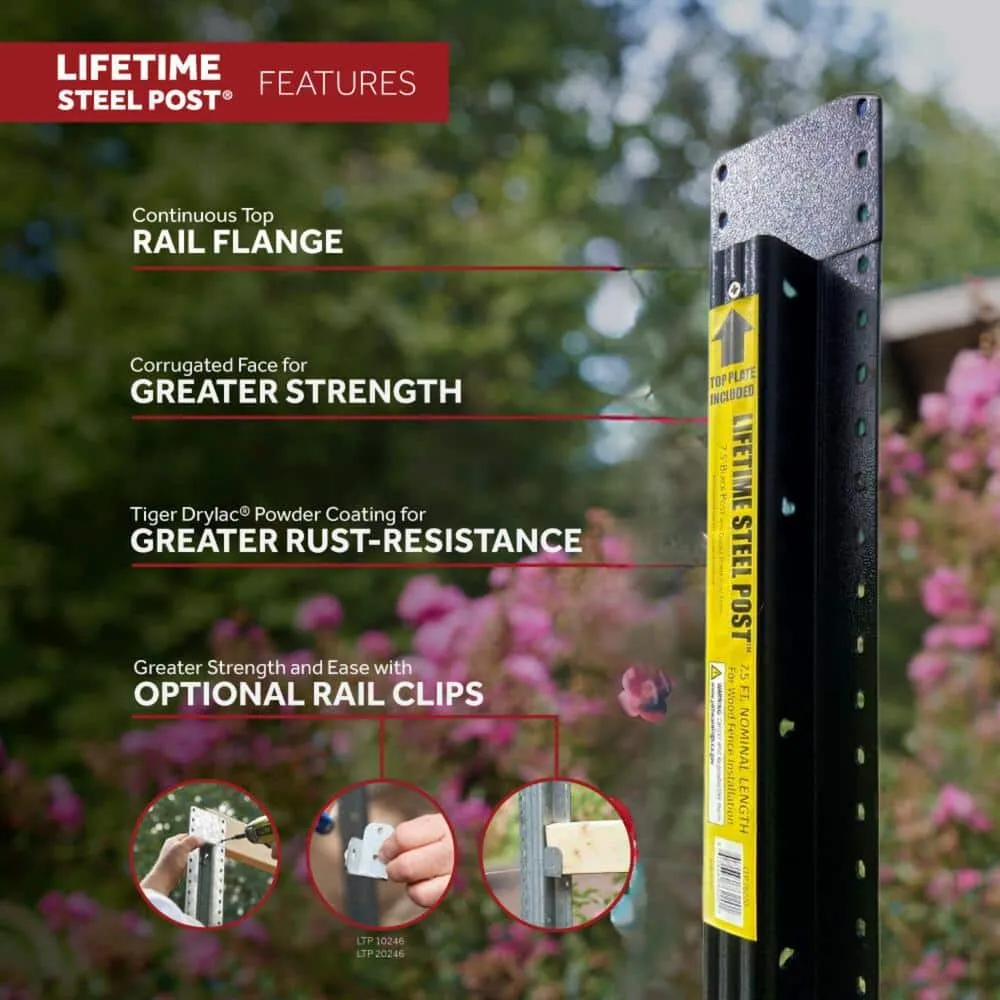 LIFETIME STEEL POST 8 ft. x 4 in. Powder Coated Black Steel Metal Fence Post with Top Plate for In-Ground Line Applications, photo 5 of 12