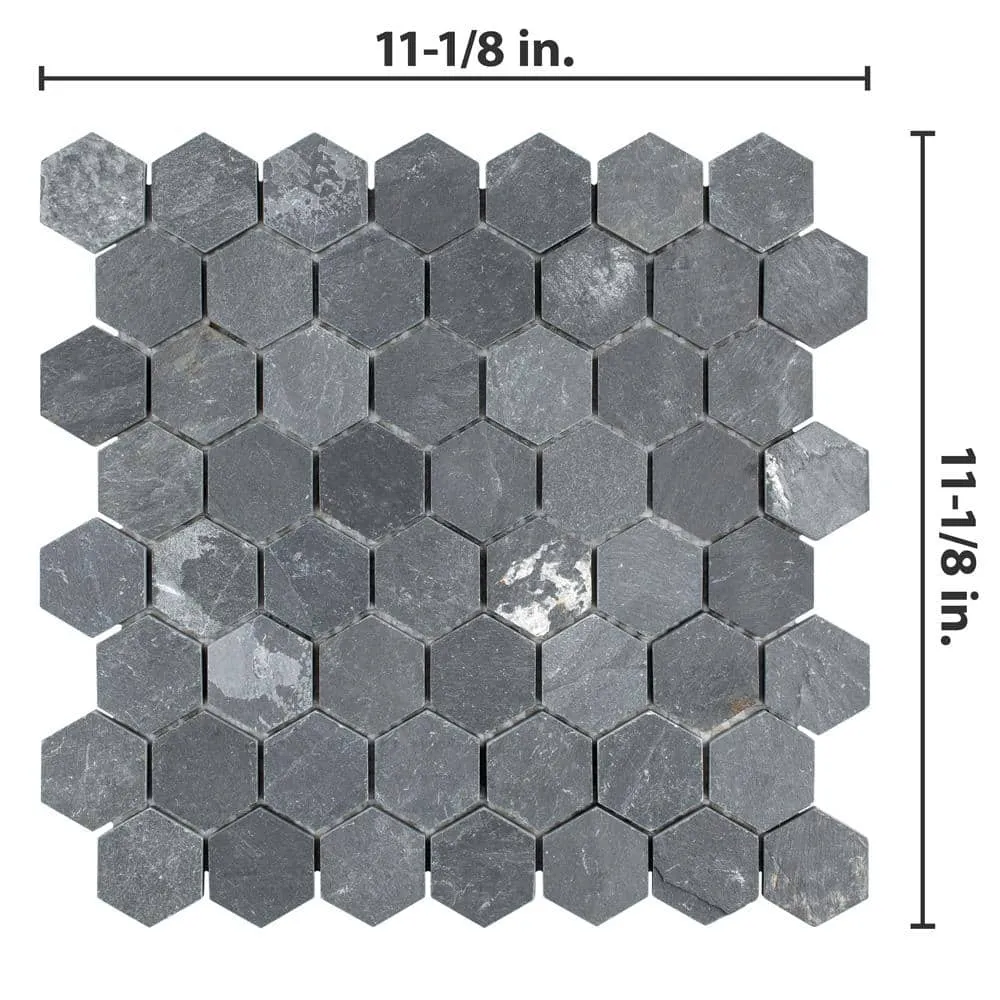 Merola Tile Crag Hexagon Black 11-1/8 in. x 11-1/8 in. x 8 mm Slate Mosaic Tile, photo 3 of 8