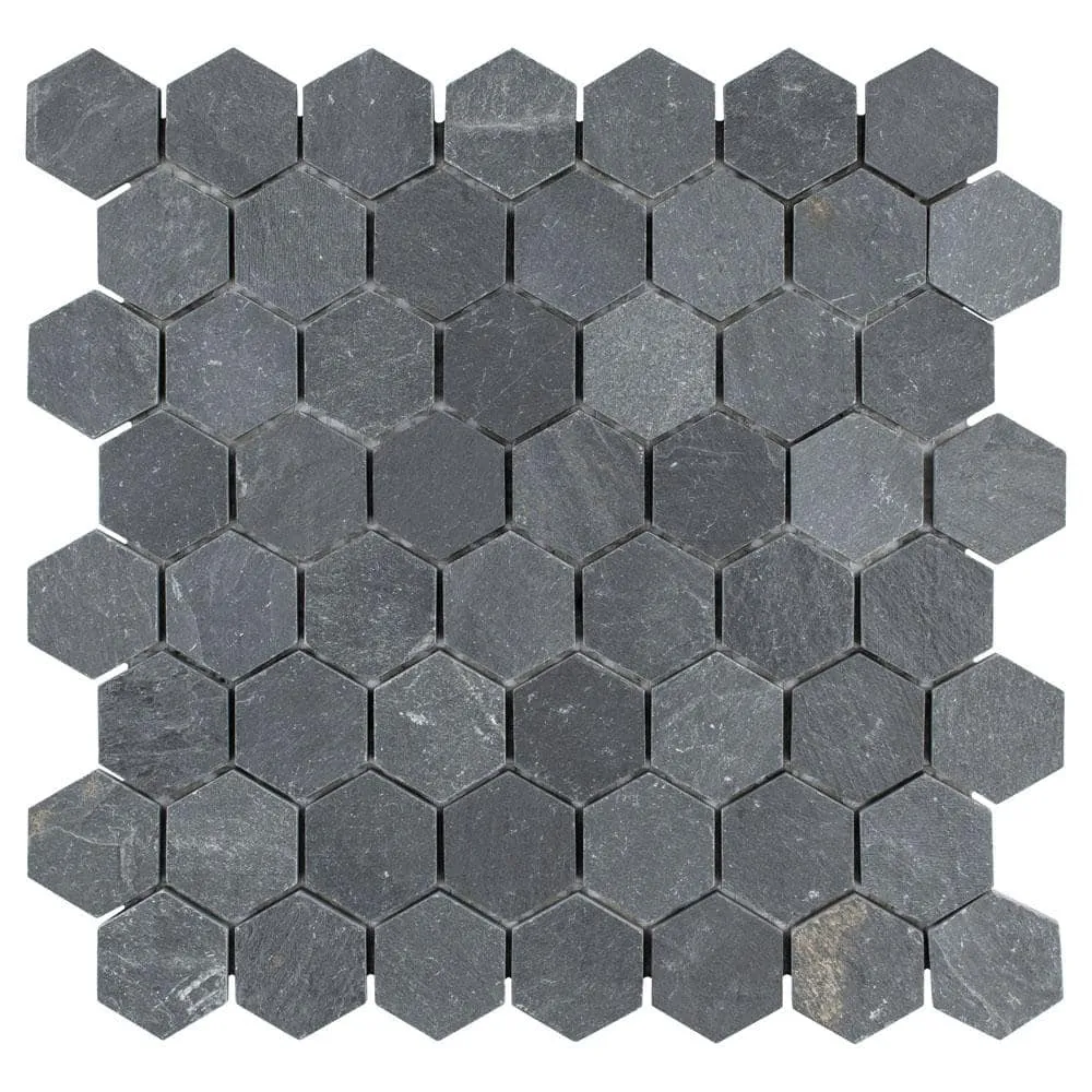 Merola Tile Crag Hexagon Black 11-1/8 in. x 11-1/8 in. x 8 mm Slate Mosaic Tile, photo 6 of 8
