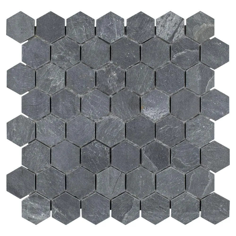 Merola Tile Crag Hexagon Black 11-1/8 in. x 11-1/8 in. x 8 mm Slate Mosaic Tile, photo 7 of 8