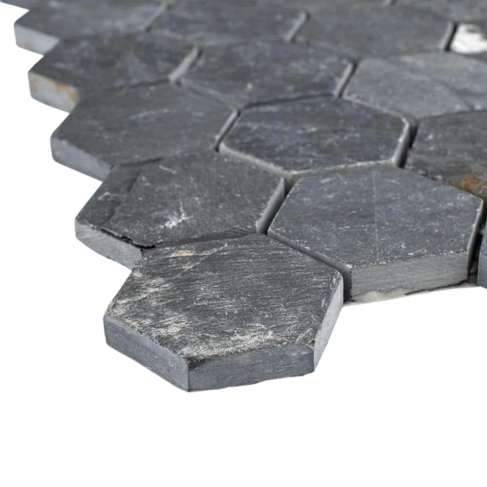 Merola Tile Crag Hexagon Black 11-1/8 in. x 11-1/8 in. x 8 mm Slate Mosaic Tile, photo 4 of 8