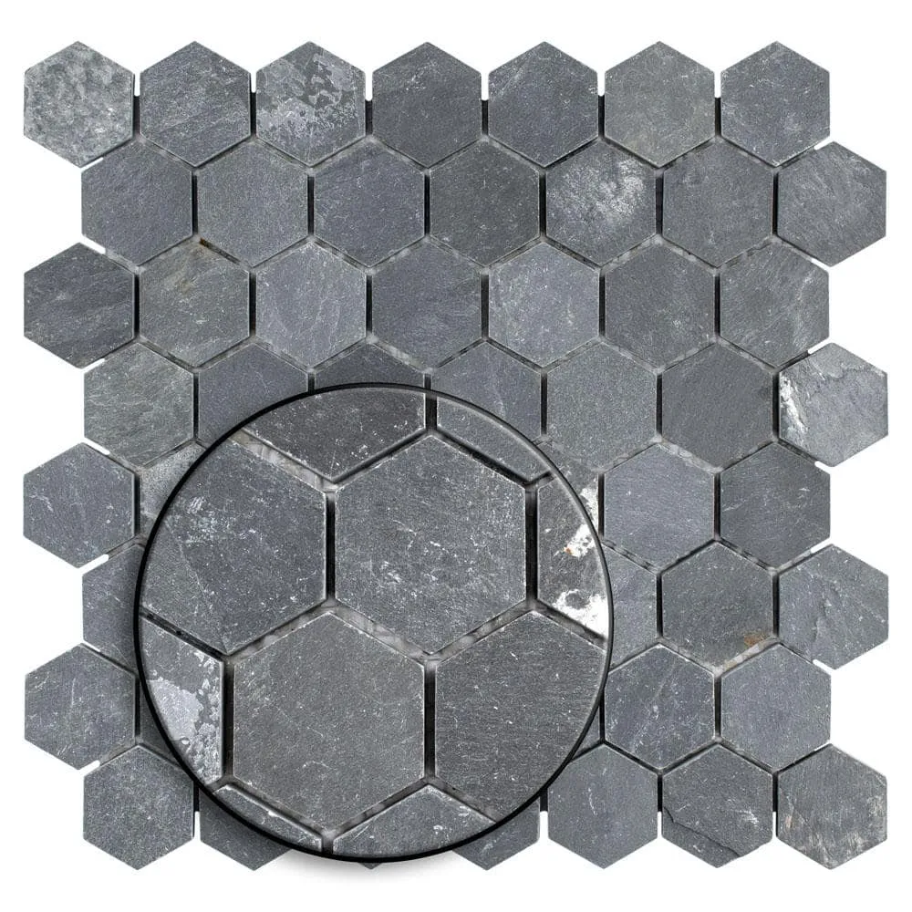 Merola Tile Crag Hexagon Black 11-1/8 in. x 11-1/8 in. x 8 mm Slate Mosaic Tile, photo 8 of 8