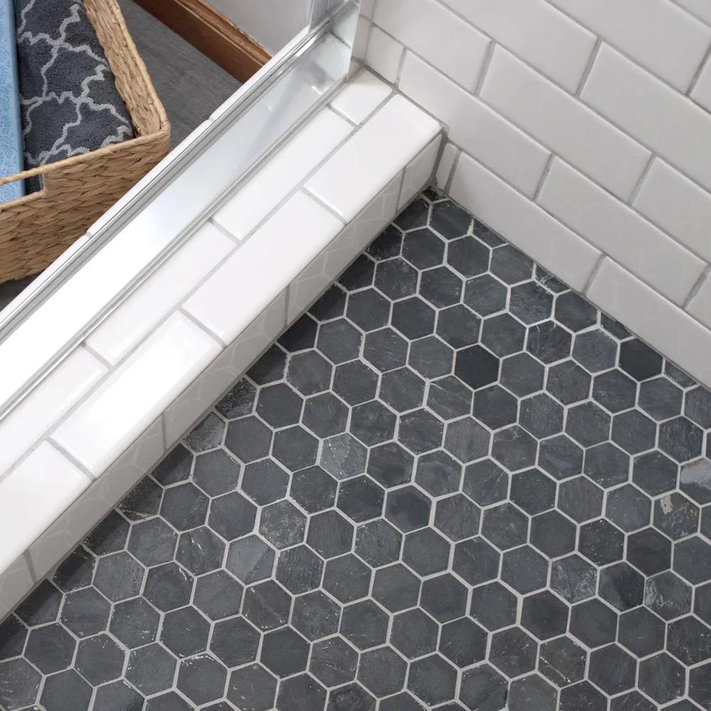 Merola Tile Crag Hexagon Black 11-1/8 in. x 11-1/8 in. x 8 mm Slate Mosaic Tile, photo 2 of 8
