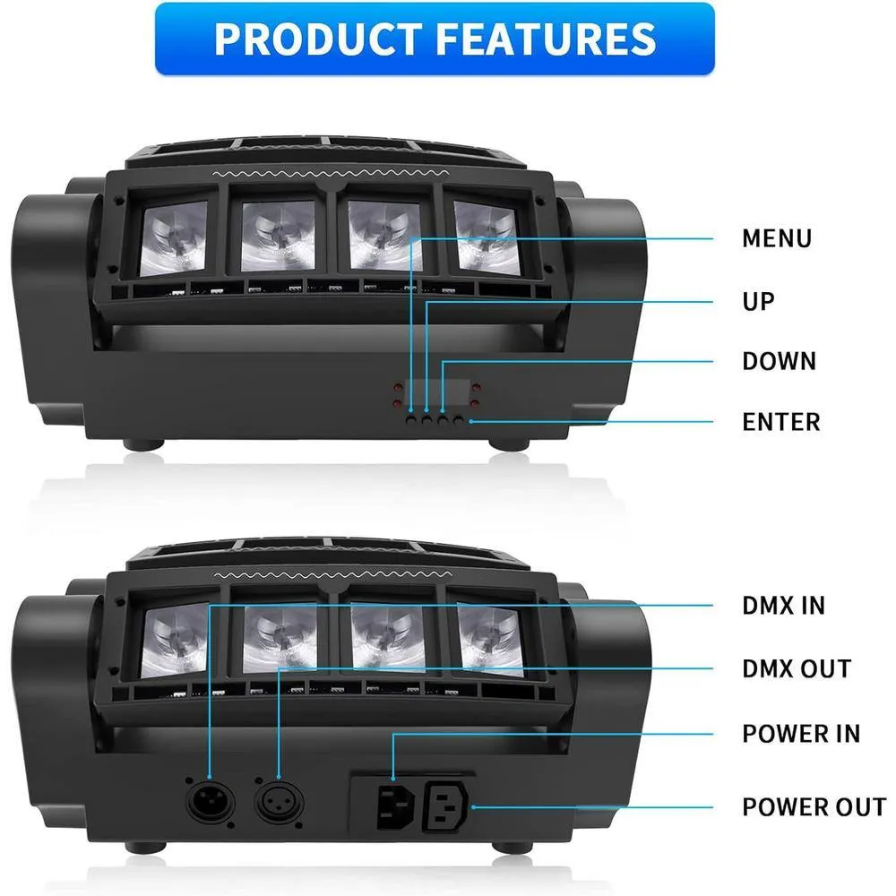 Lukyamzn Moving Head Light 8x10W LED Beam DJ Lights RGBW Sound Activated and DMX-512 Control - 2 Packs, photo 3 of 4