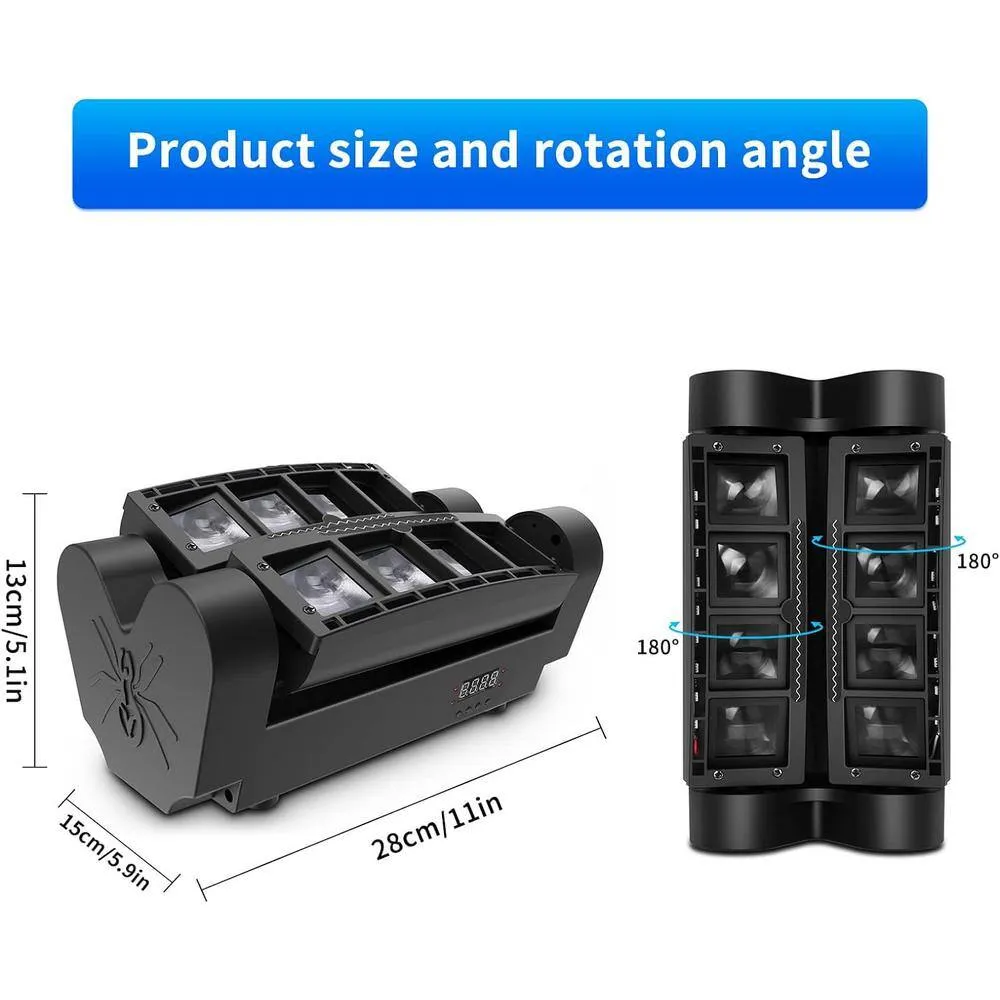 Lukyamzn Moving Head Light 8x10W LED Beam DJ Lights RGBW Sound Activated and DMX-512 Control - 2 Packs, photo 2 of 4