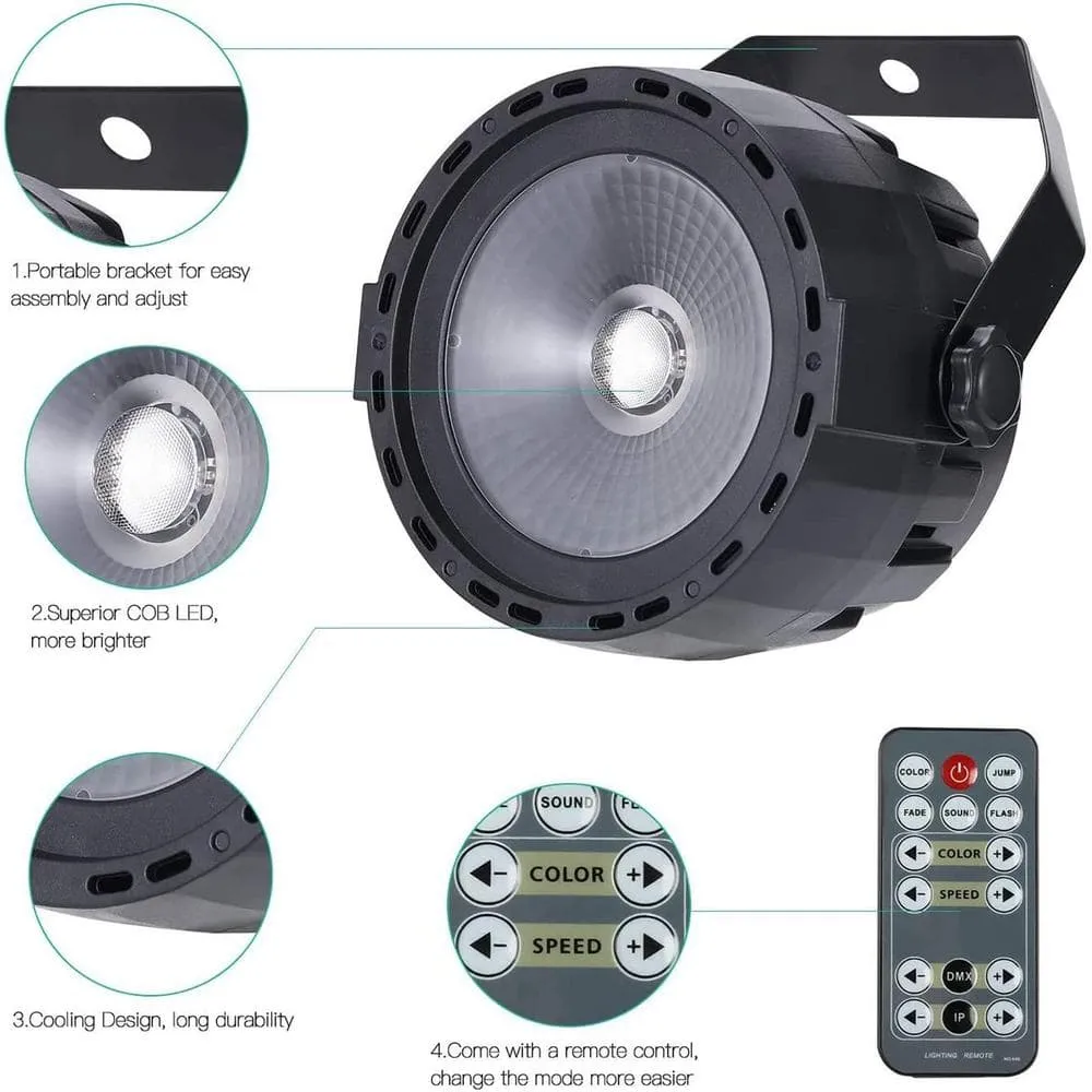 Lukyamzn RGB 3in1 Party Stage Lights LED 30W Wash Lights with Remote and DMX Control Lights Sound Activated uplighting - 2 Pack, photo 5 of 6