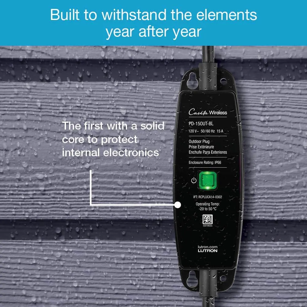 Lutron Caseta Weatherproof+ Outdoor Smart Plug with Pico Remote for Landscape/String Lights, 15A On/Off, Black (P-PKG1OUT-BL), photo 5 of 12