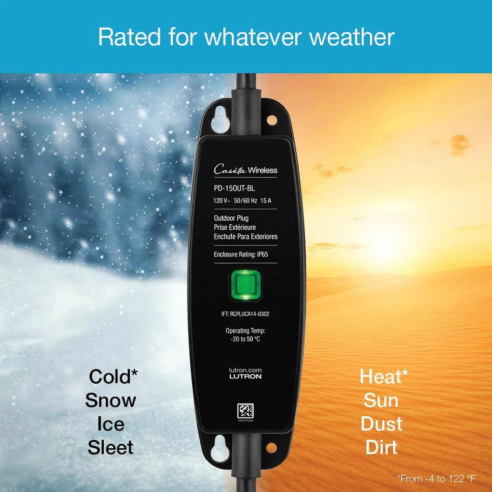 Lutron Caseta Weatherproof+ Outdoor Smart Plug with Pico Remote for Landscape/String Lights, 15A On/Off, Black (P-PKG1OUT-BL), photo 9 of 12