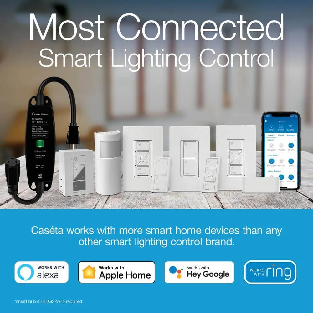 Lutron Caseta Weatherproof+ Outdoor Smart Plug with Pico Remote for Landscape/String Lights, 15A On/Off, Black (P-PKG1OUT-BL), photo 6 of 12