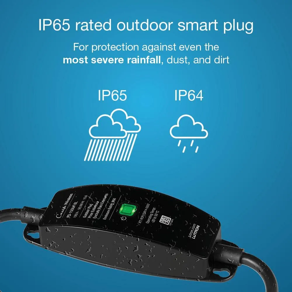Lutron Caseta Weatherproof+ Outdoor Smart Plug with Pico Remote for Landscape/String Lights, 15A On/Off, Black (P-PKG1OUT-BL), photo 4 of 12